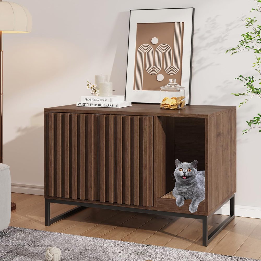 Halitaa cat litter box enclosure assembly in living room