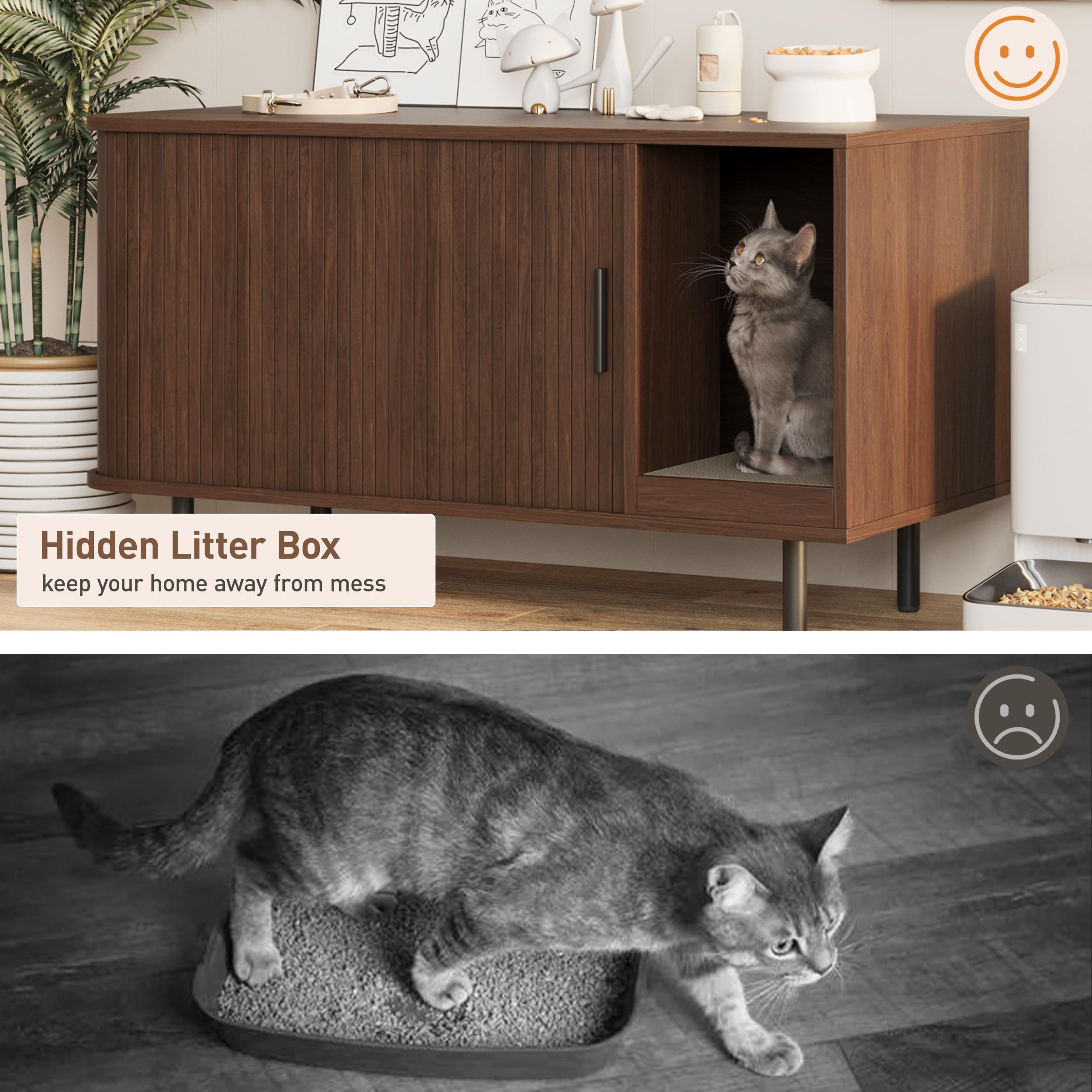 Walnut wood-grain cabinet blends with contemporary interiors