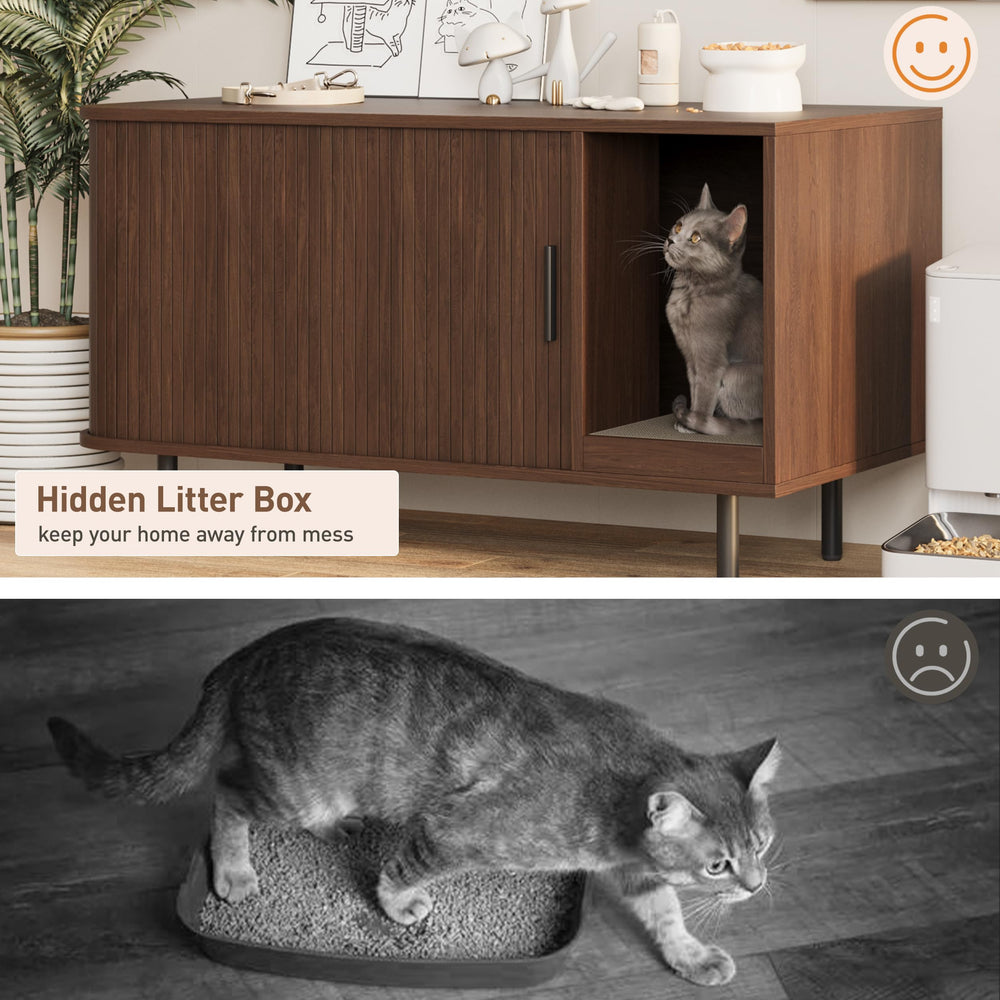 Walnut wood-grain cabinet blends with contemporary interiors