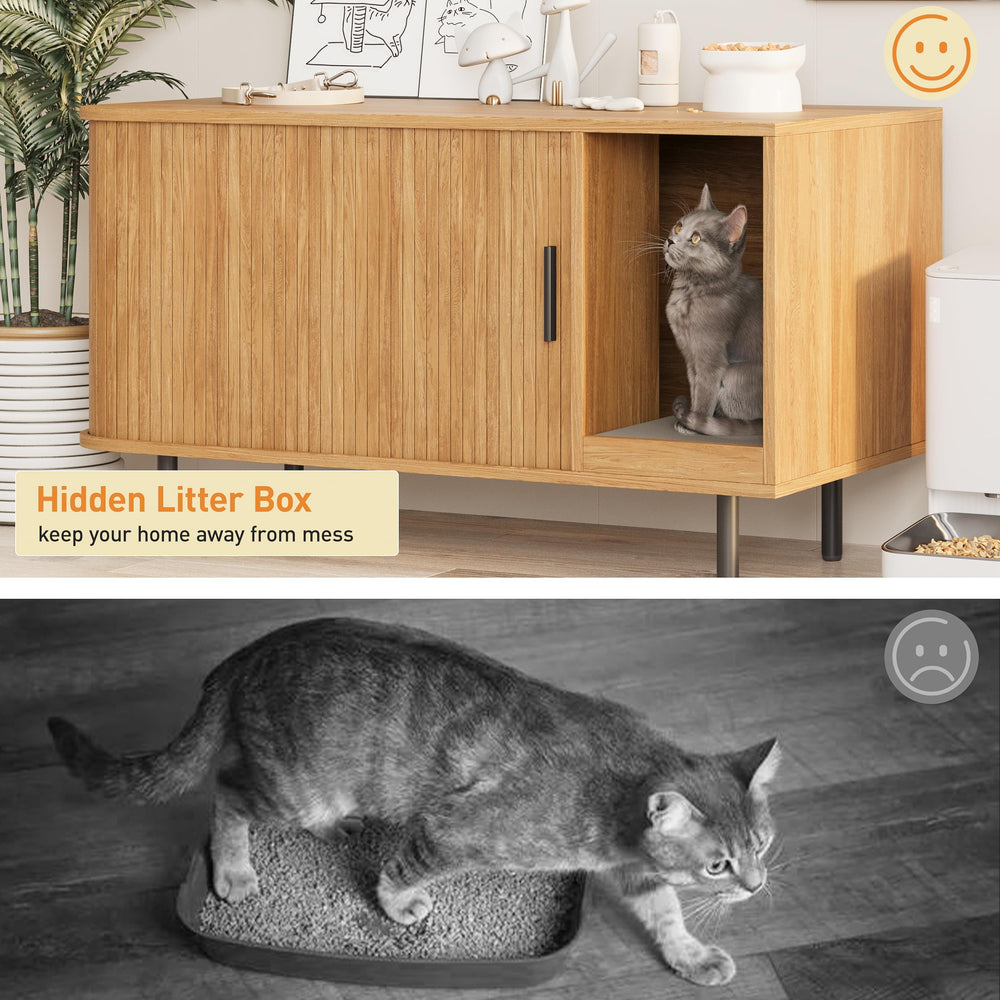 Halitaa cat litter enclosure in living room setup as TV stand