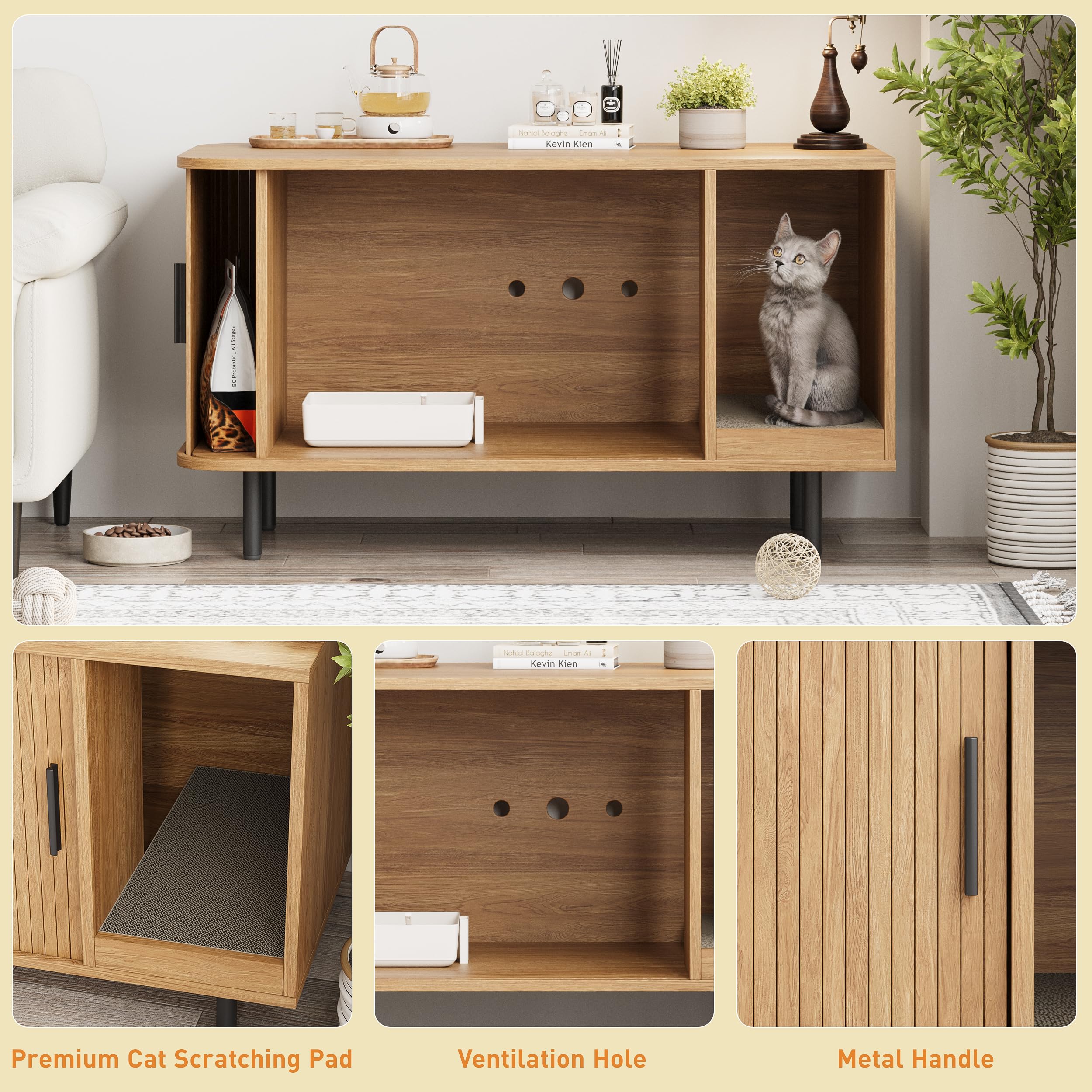 Halitaa cat litter enclosure with built-in scratching pad at entrance