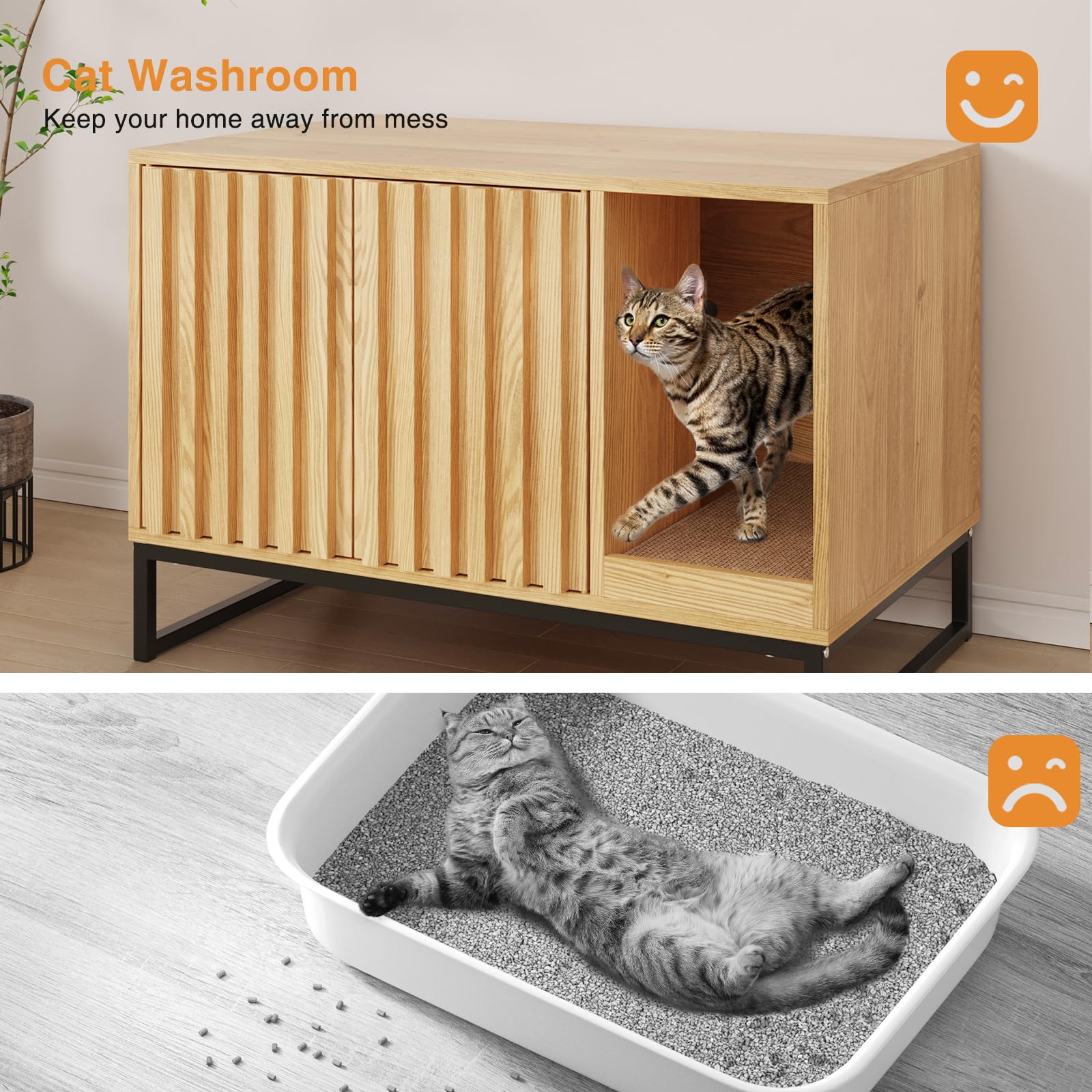 Halitaa litter box enclosure built-in scratch pad supports claw care.