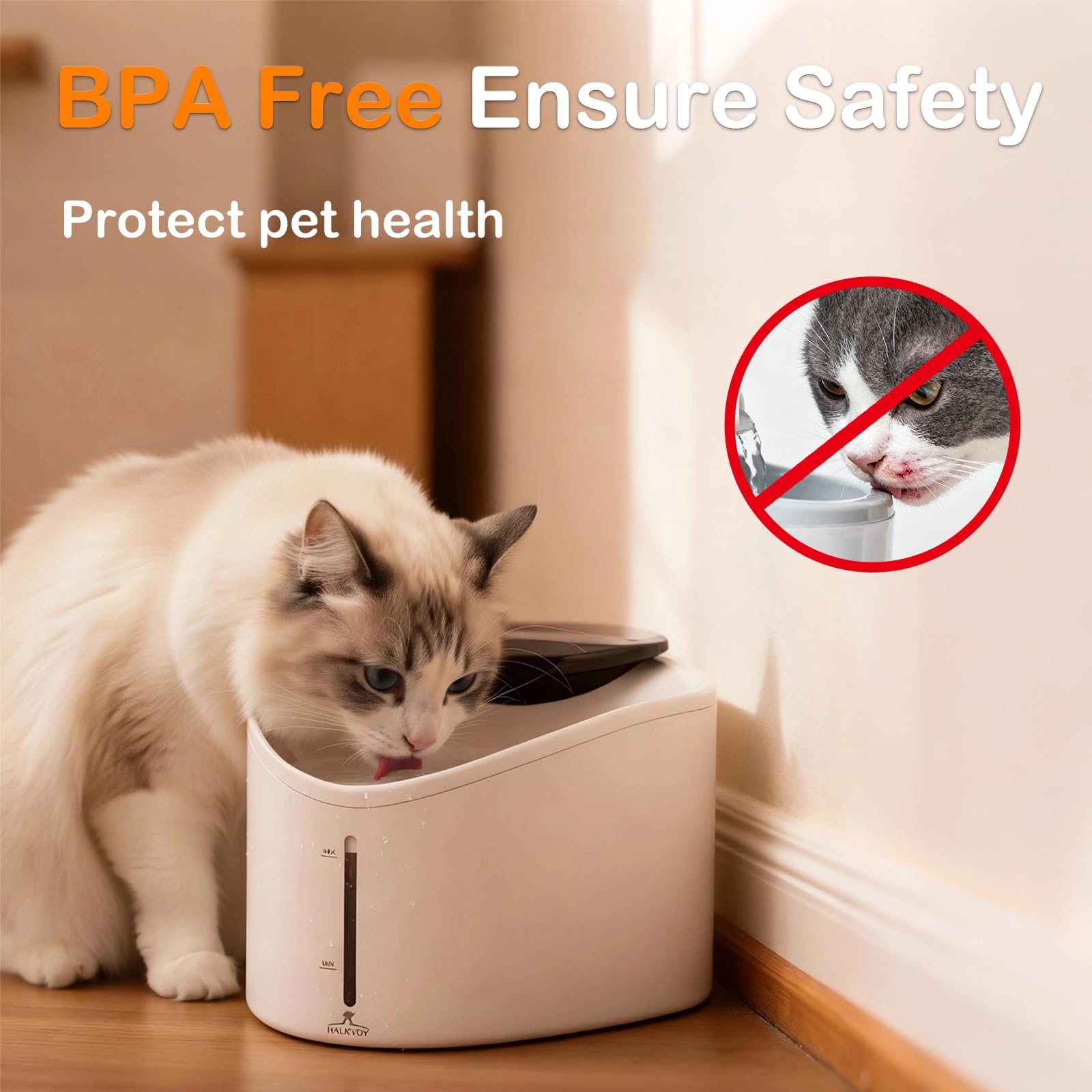 Halkydy wireless cat water fountain top view showing reservoir for easy refills