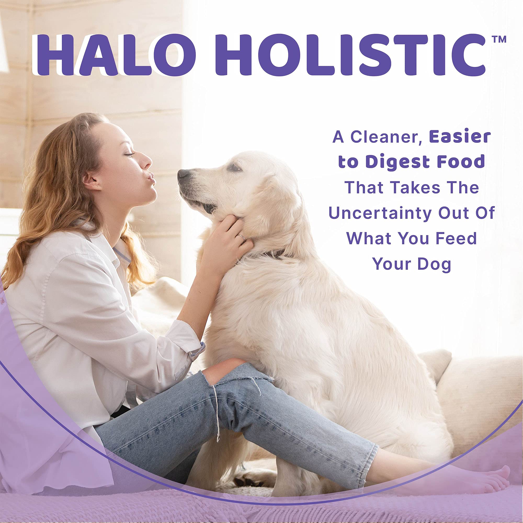 Halo Healthy Grains chicken recipe in broth can showing real chicken and ingredients