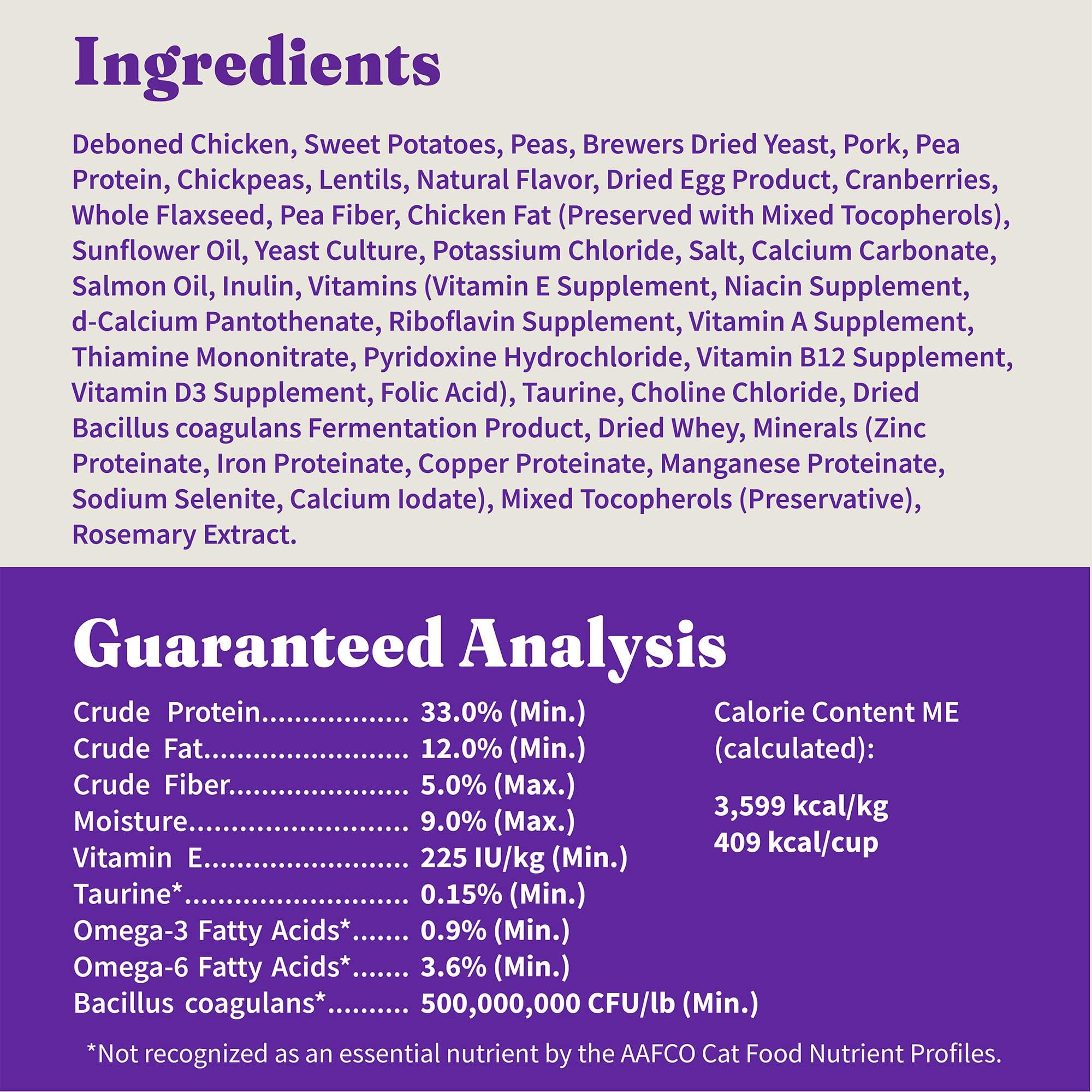Packaging interior view of Halo Holistic cat food without meat meals feature