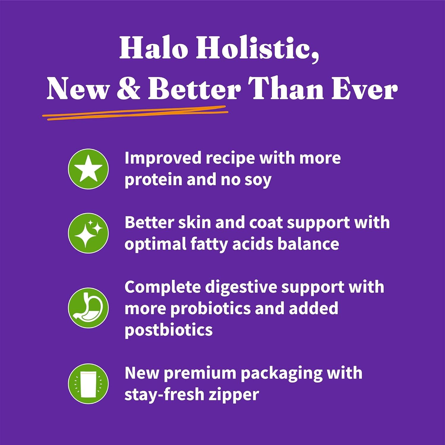 Halo Holistic Plant-Based Recipe adult dog meal designed for everyday nutrition.