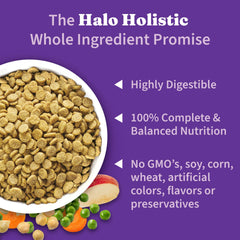 Halo Holistic bag poured to demonstrate freshness and resealability.