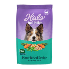 Halo Ocean of Vegan Dry Dog Food bag shows 21 lb packaging for plant-based adult dog nutrition.