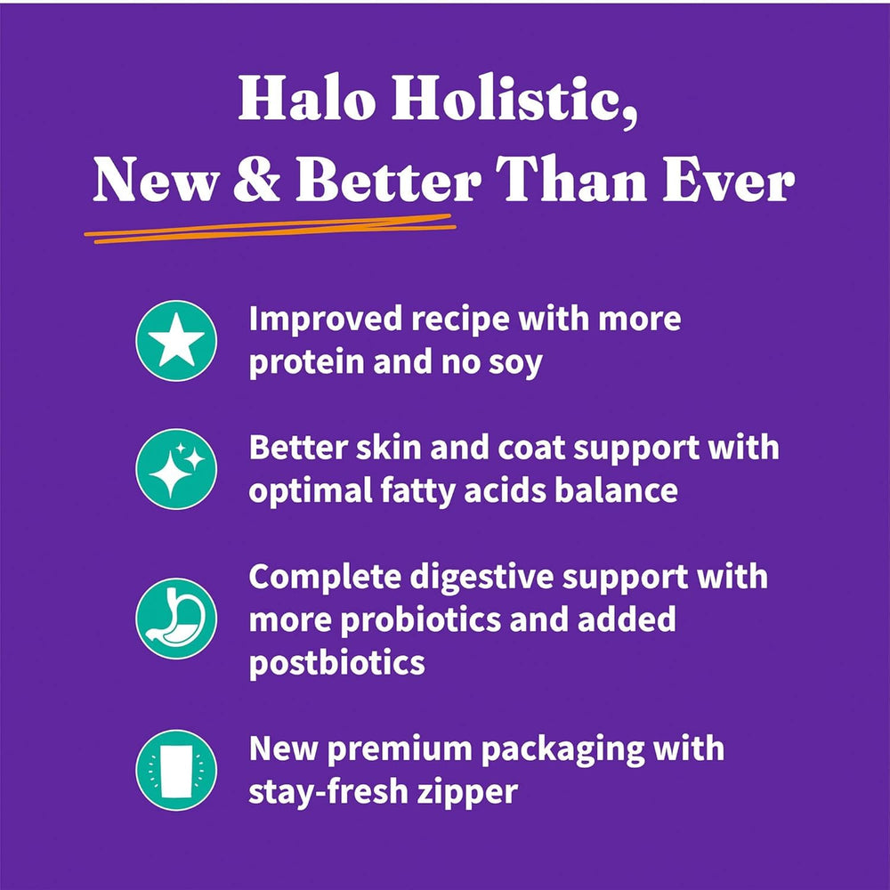 Halo Ocean of Vegan Dry Dog Food made in the USA highlights quality ingredients.