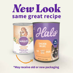 Halo Senior wet dog food pate texture shown as a tasty meal topper idea