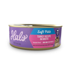 Halo Spots Stew turkey cat food can front with real turkey as first ingredient