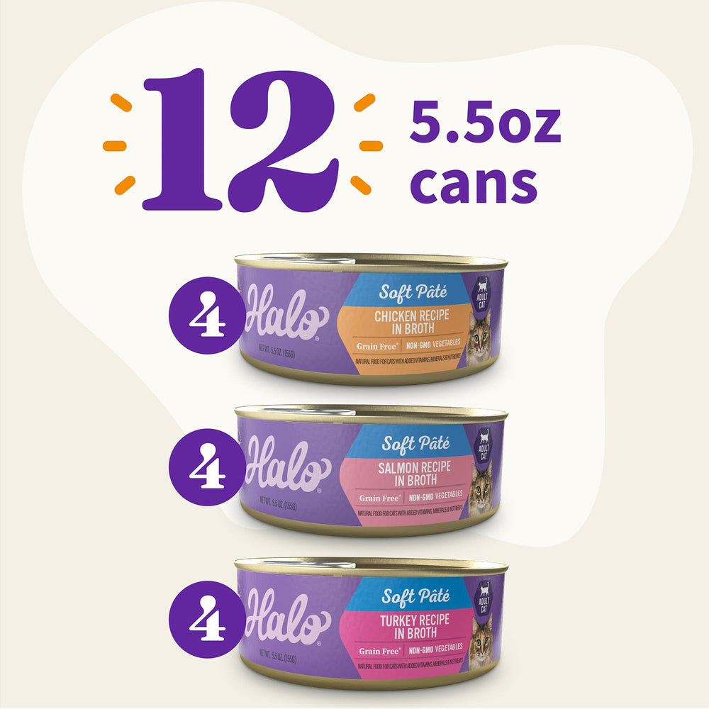 Halo wet cat food pate taurine ingredients: supports heart and eye health within a complete diet