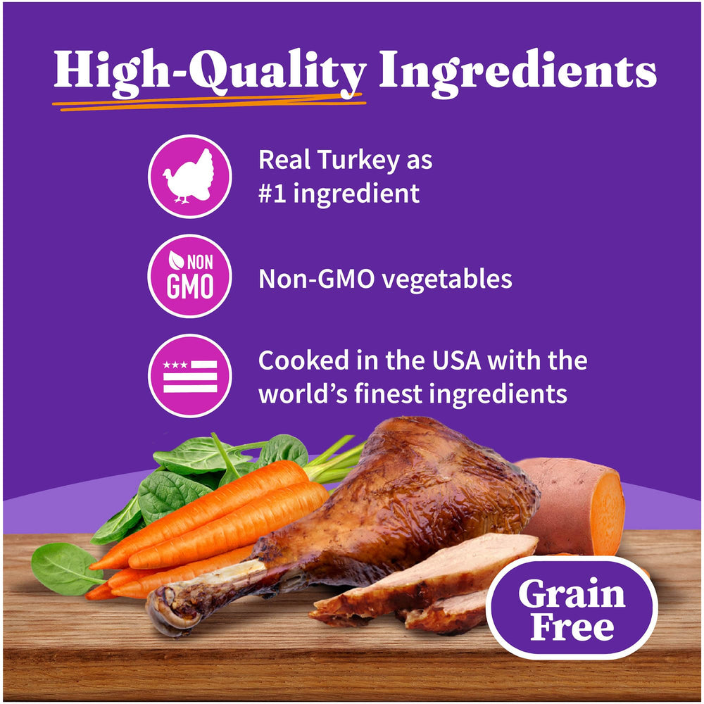 Halo grain-free indoor cat food highlights real whole meat and produce.