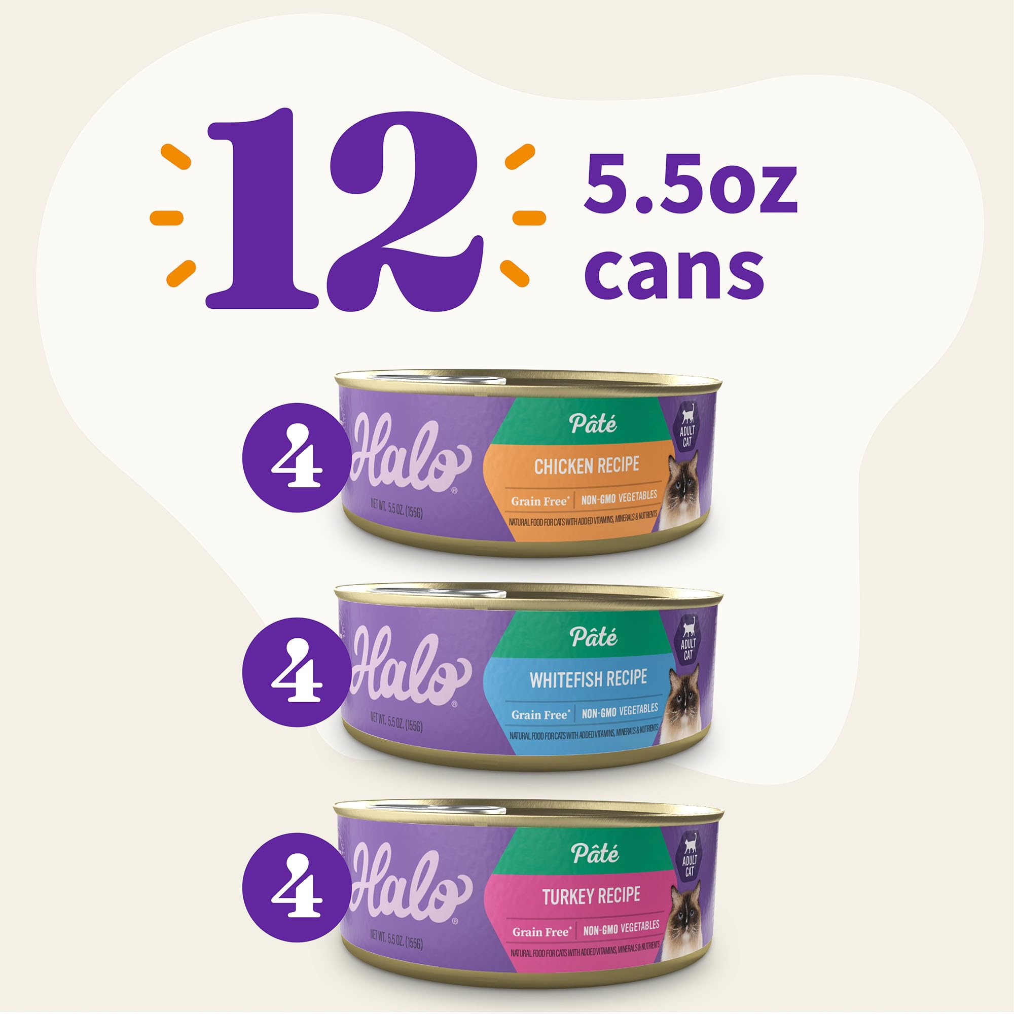 Halo wet cat food variety pack 12-pack display offers value and convenience