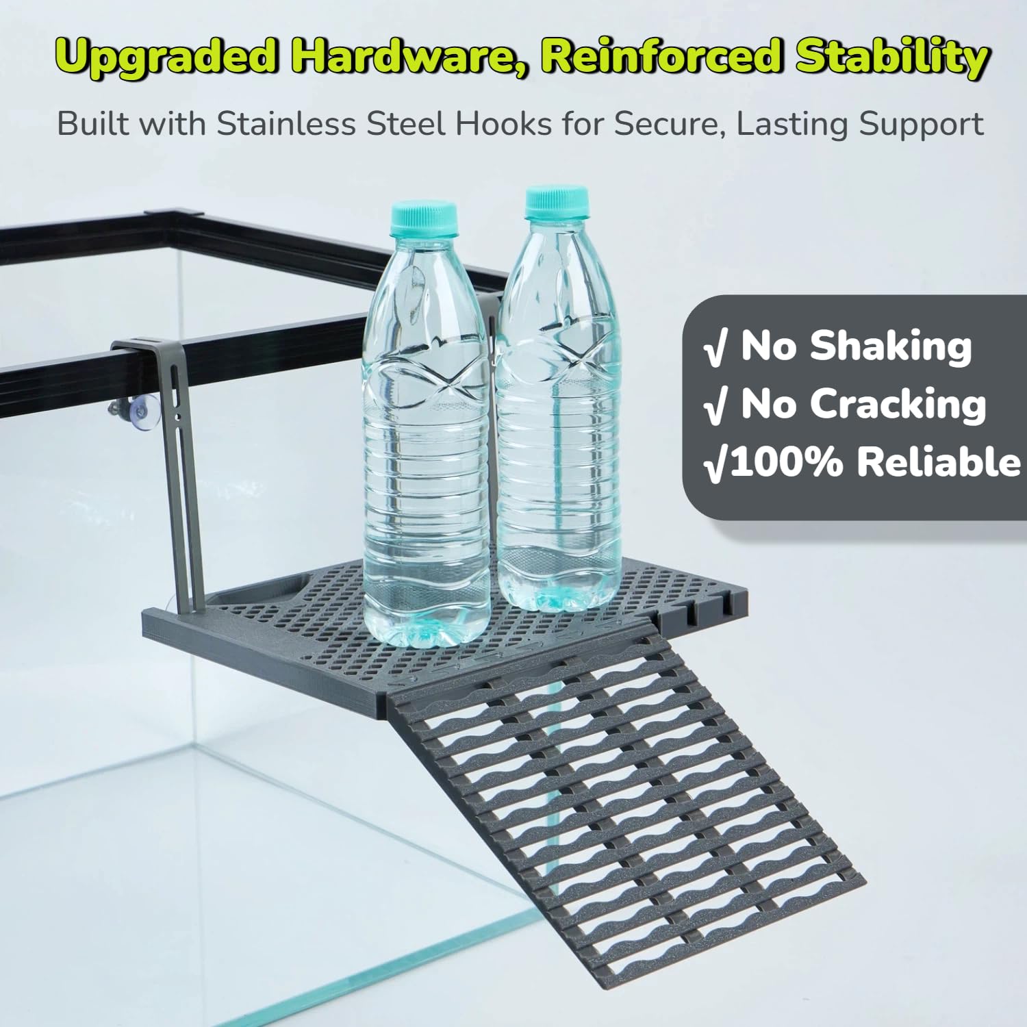 Halomyyth SolidForm suction cups keep the basking dock steady without screws.