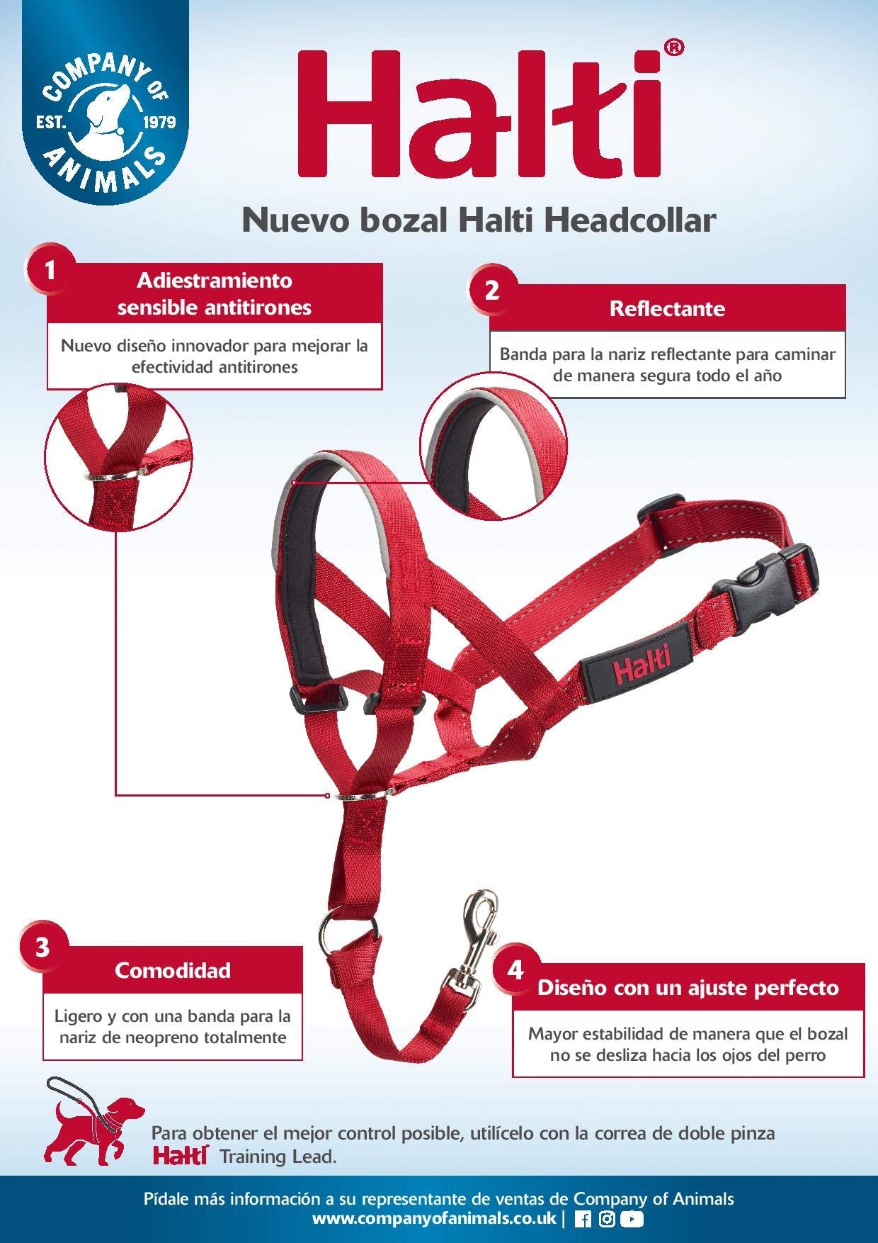 Halti Headcollar with double-clip leash enables better control.