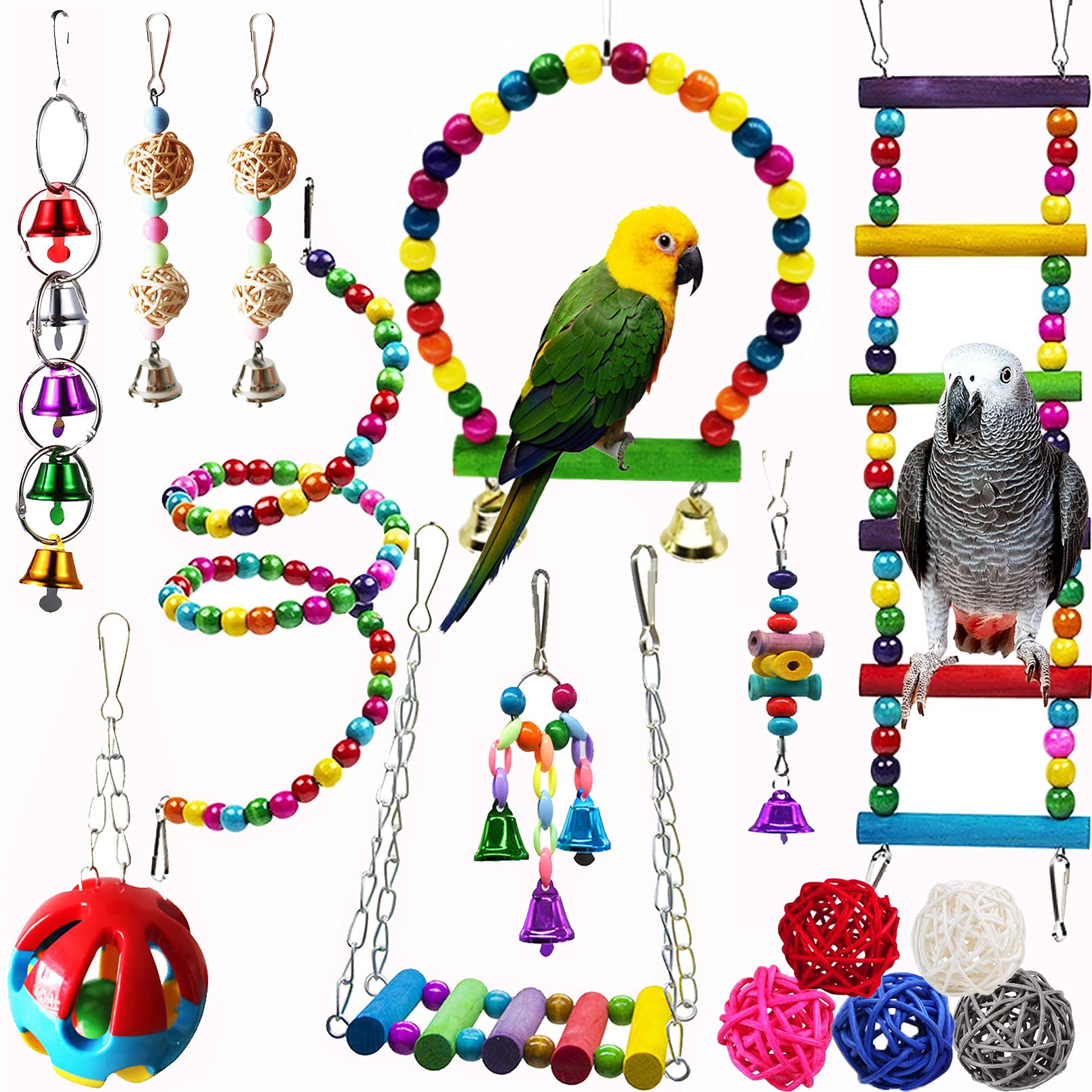 Hamiledyi 15-pack bird toy pack with colorful pieces for small parrots and finches
