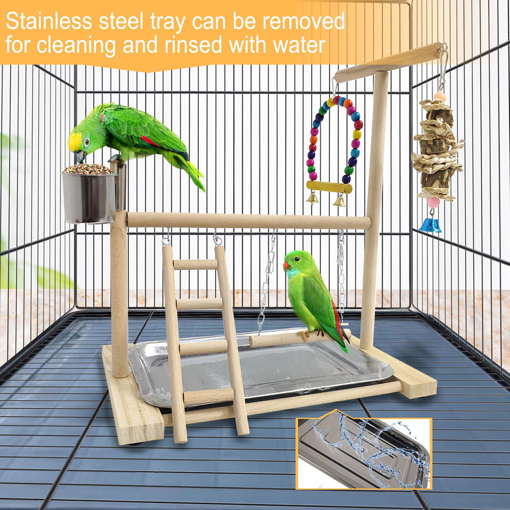 Hamiledyi sturdy wood construction emphasizes stability for active birds.