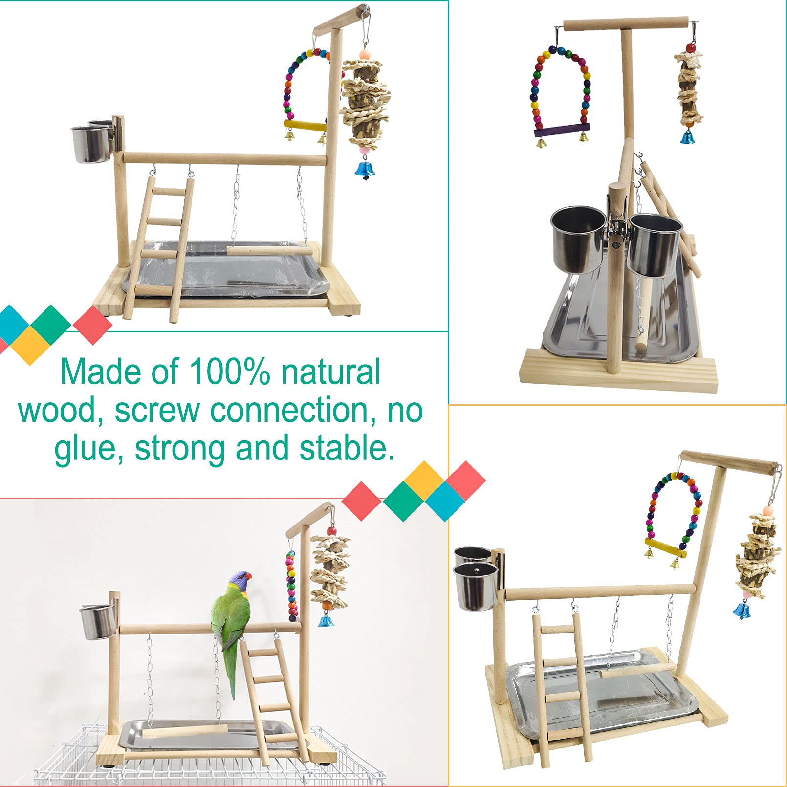 Hamiledyi swings and ladders component promote exercise and exploration for parrots.