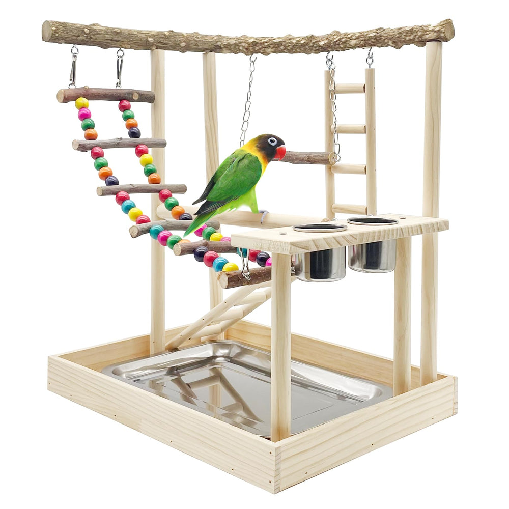 Hamiledyi Bird Playground wooden perch enhances climbing and foot health for curious birds