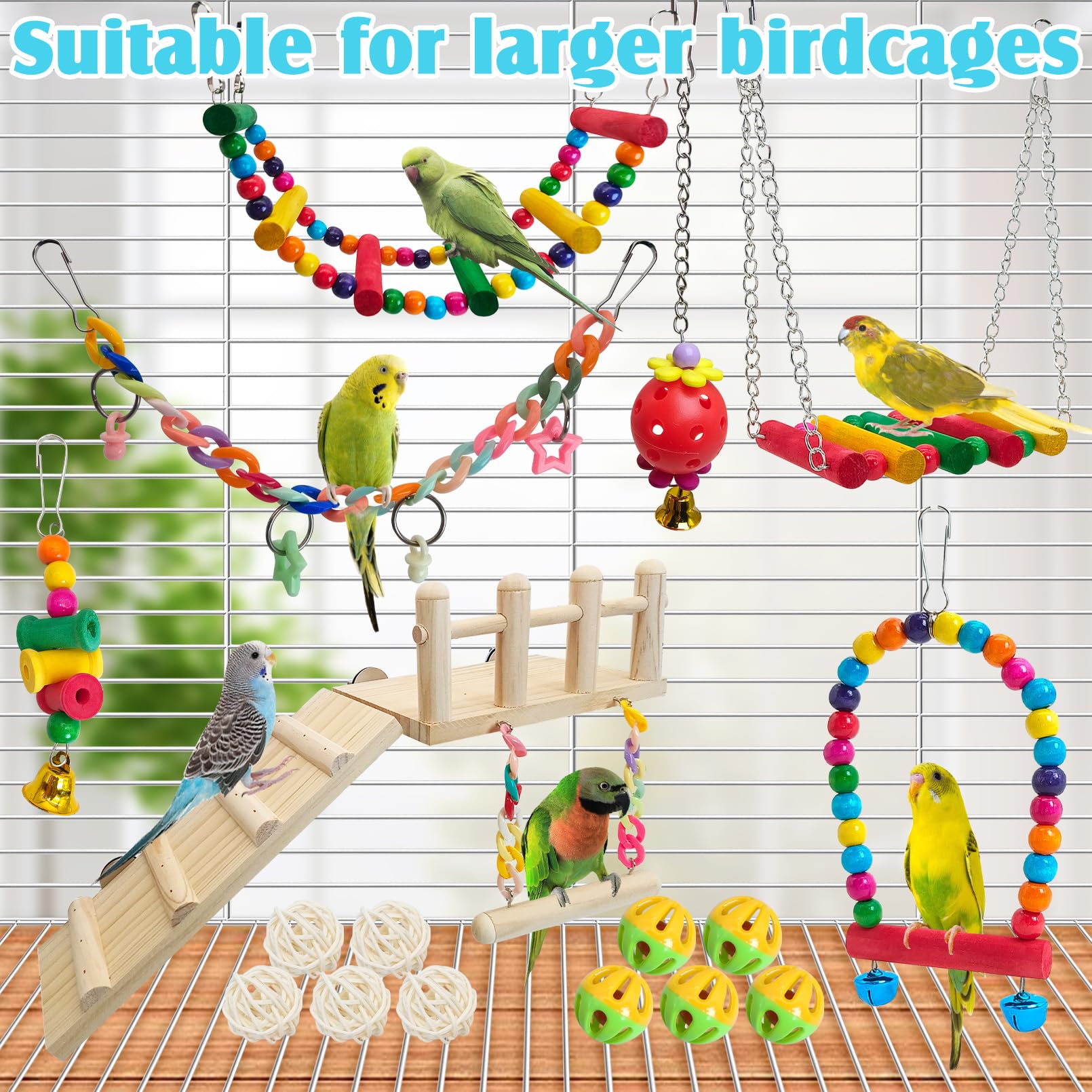 Hamiledyi durable wood swing supports active birds during daily exercise