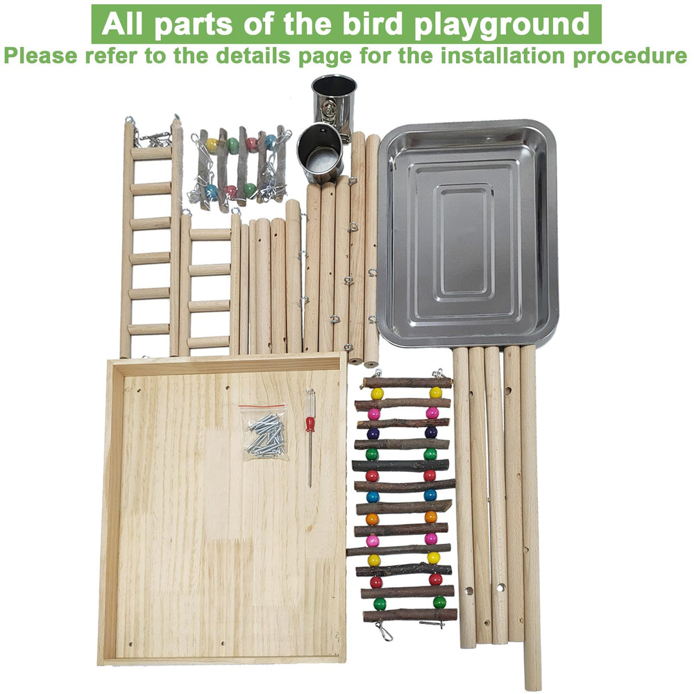 Hamiledyi easy-assembly bird playpen with screws for quick setup and storage.