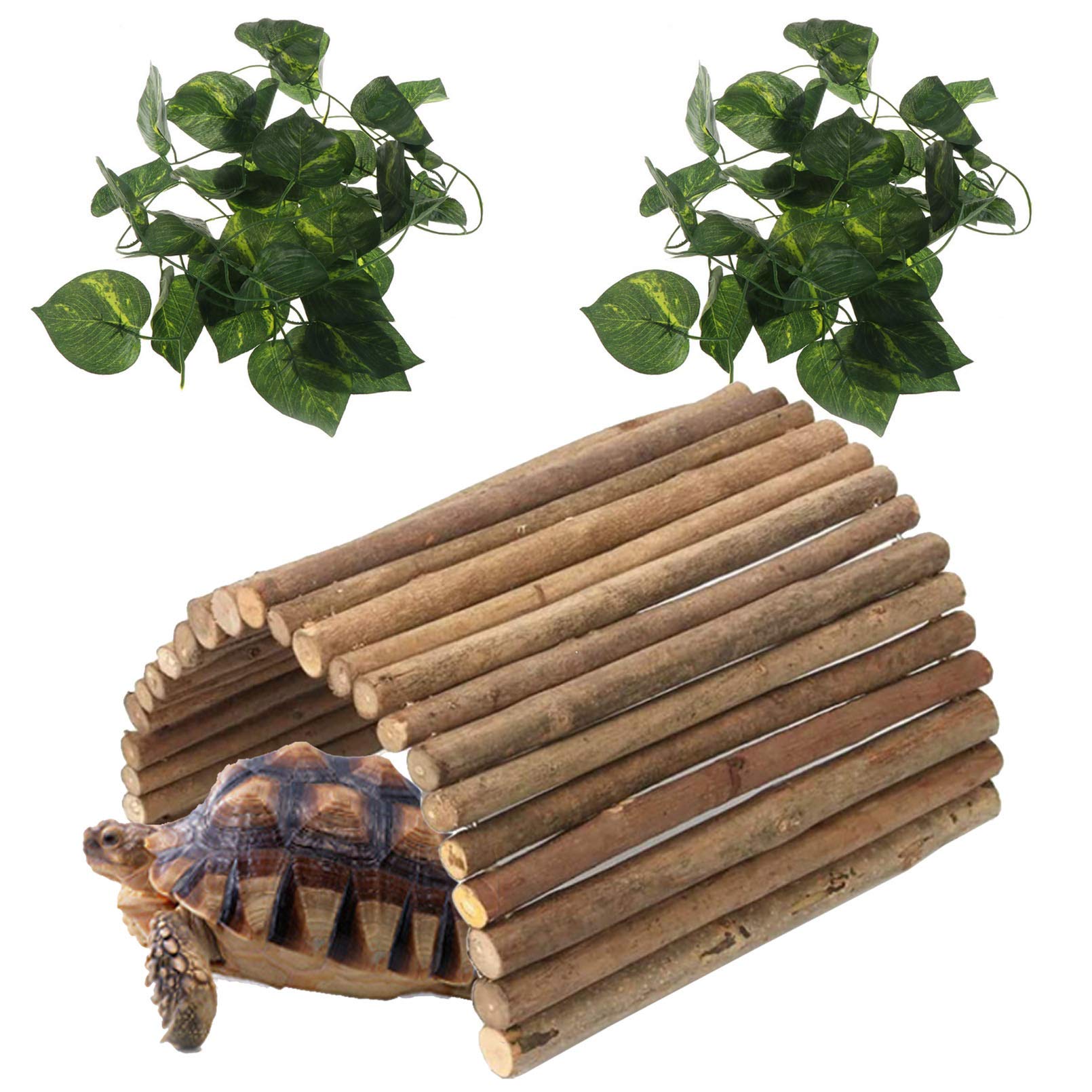 Hamiledyi extra large wooden reptile hideout bridge provides sturdy hiding and climbing space.