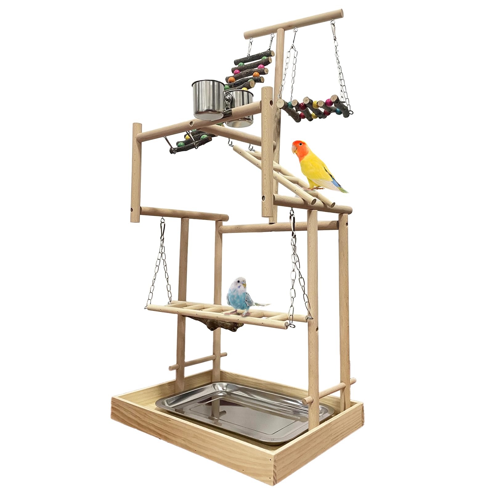 Hamiledyi natural wooden bird playground offers a sturdy, safe space for climbing and enrichment.