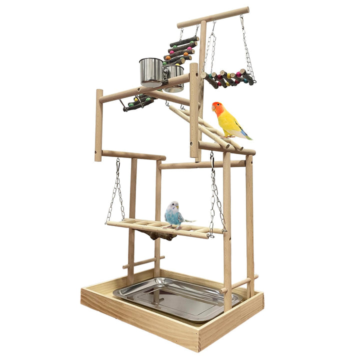 Hamiledyi natural wooden bird playground offers a sturdy, safe space for climbing and enrichment.