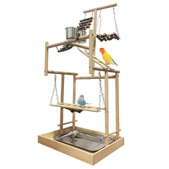 Hamiledyi natural wooden bird playground offers a sturdy, safe space for climbing and enrichment.