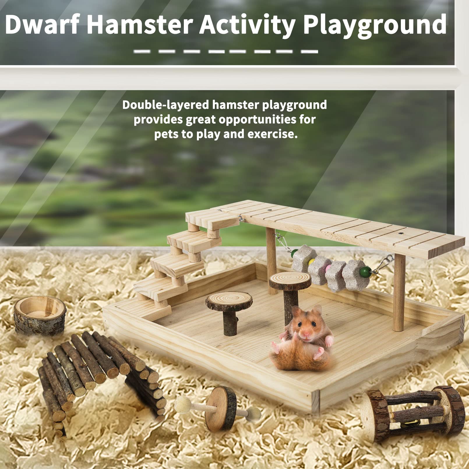Hamiledyi natural wood climbing platform highlights sturdy planks for safe exploring.