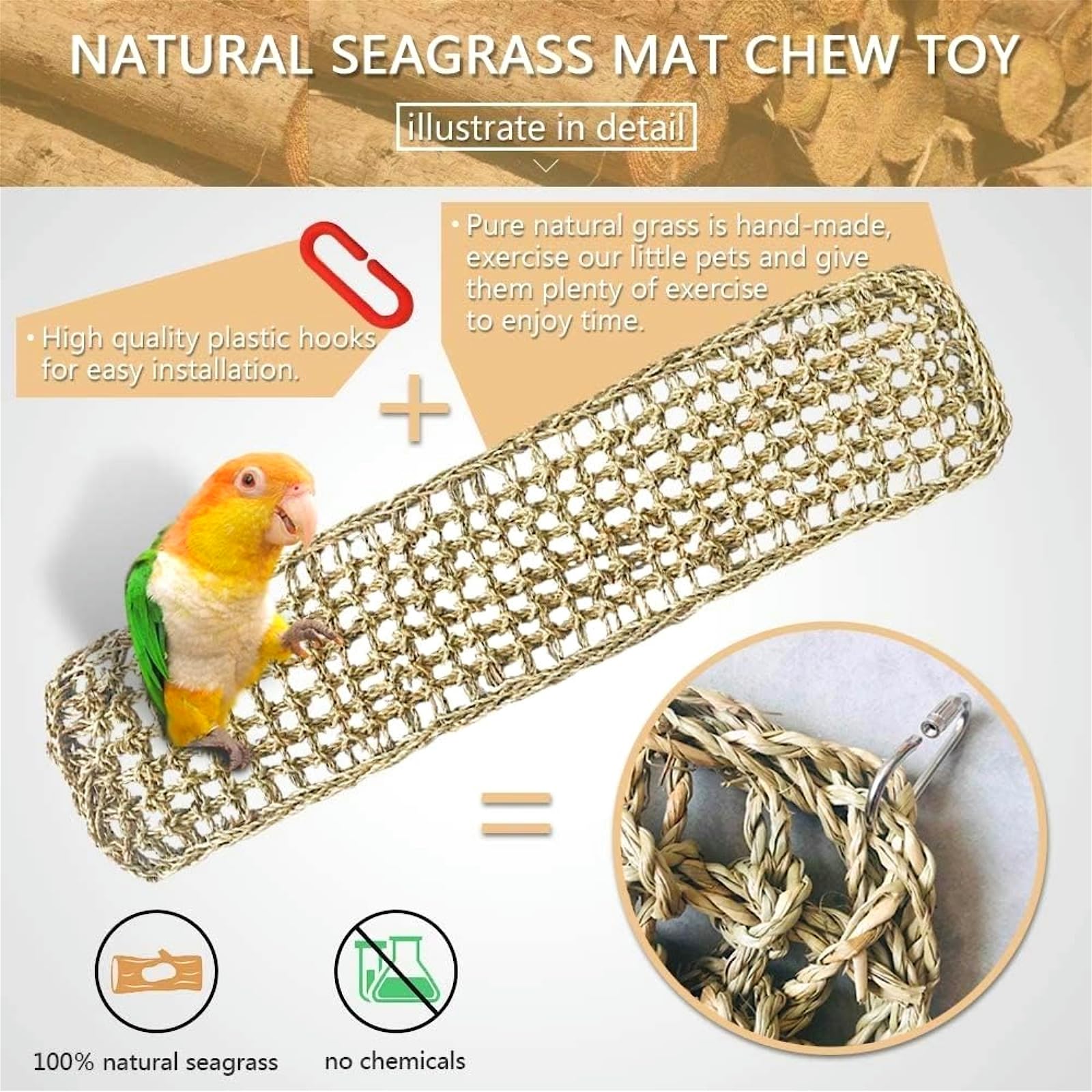 Hamiledyi seagrass net climbing hammock promotes balance and gentle play.