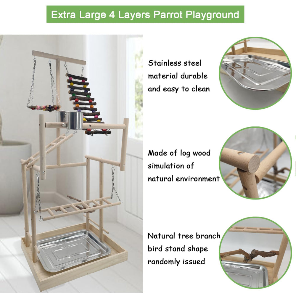 Hamiledyi stable wooden play stand with smooth surface protects bird feet during exploration.