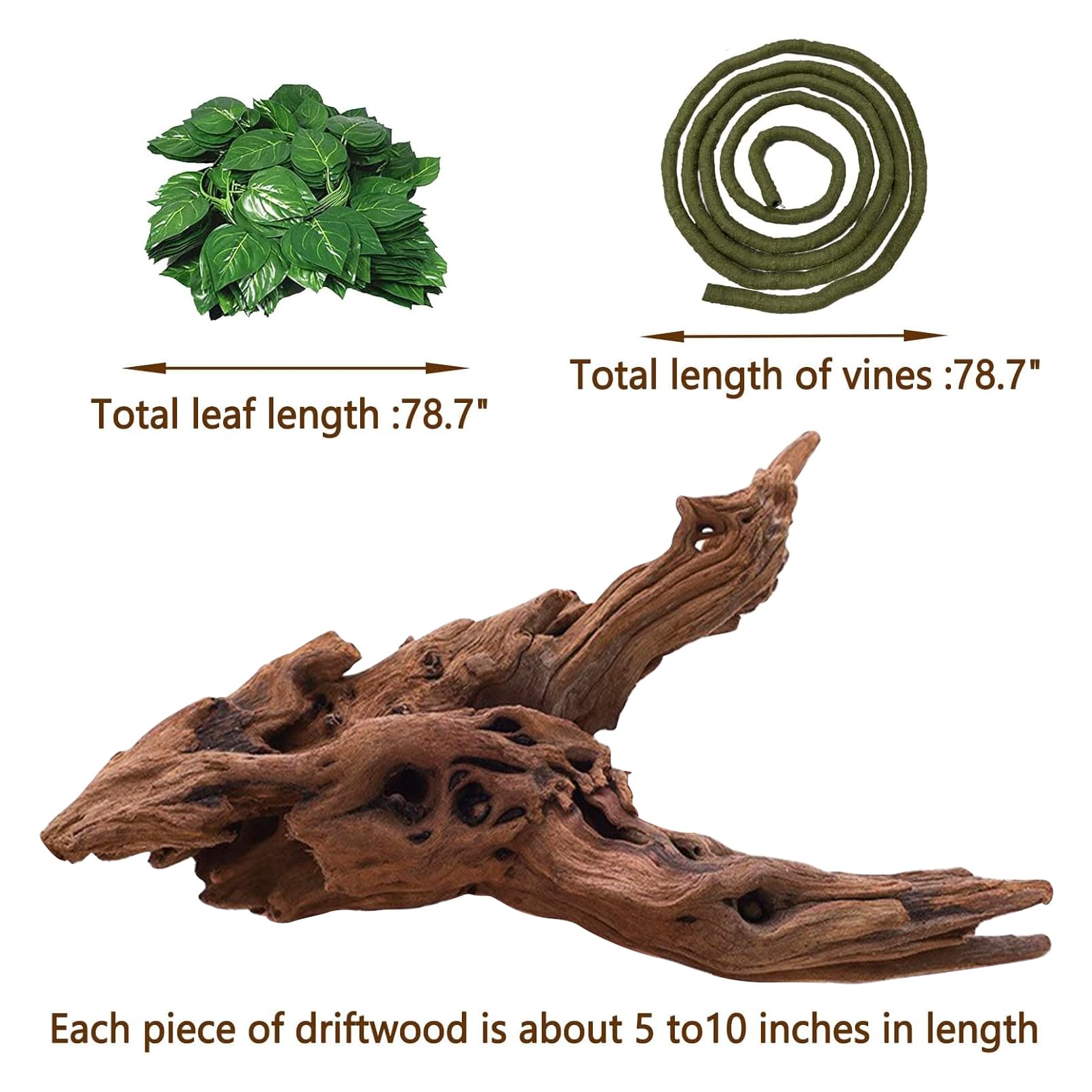 Hamiledyi artificial leaves on driftwood for lifelike tank scenery.