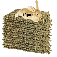 Hamiledyi woven bed mat for rabbits inside a cage provides a soft, chew-friendly surface.
