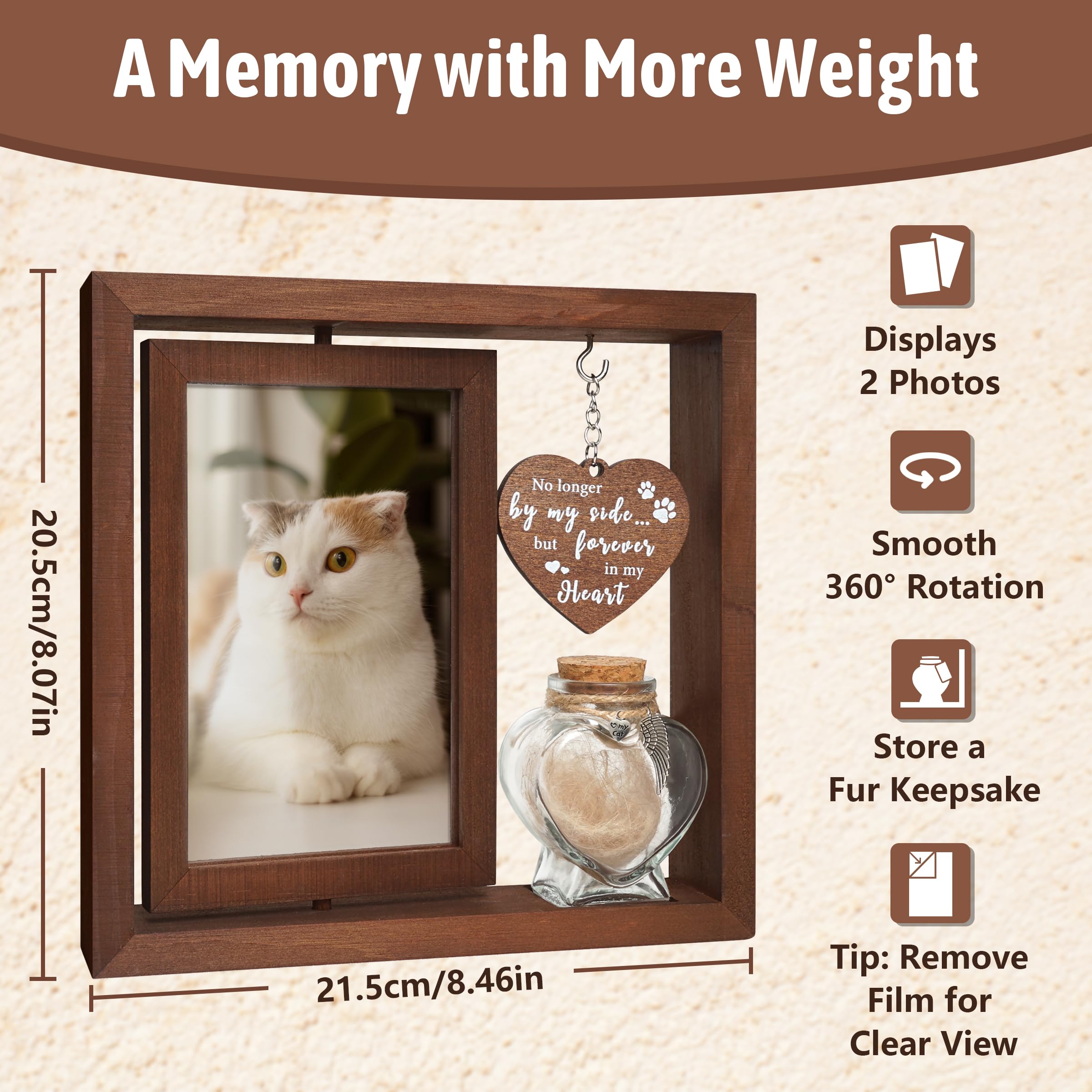 HAMUIERS cat memorial frame includes a hair keepsake jar for tangible remembrance.