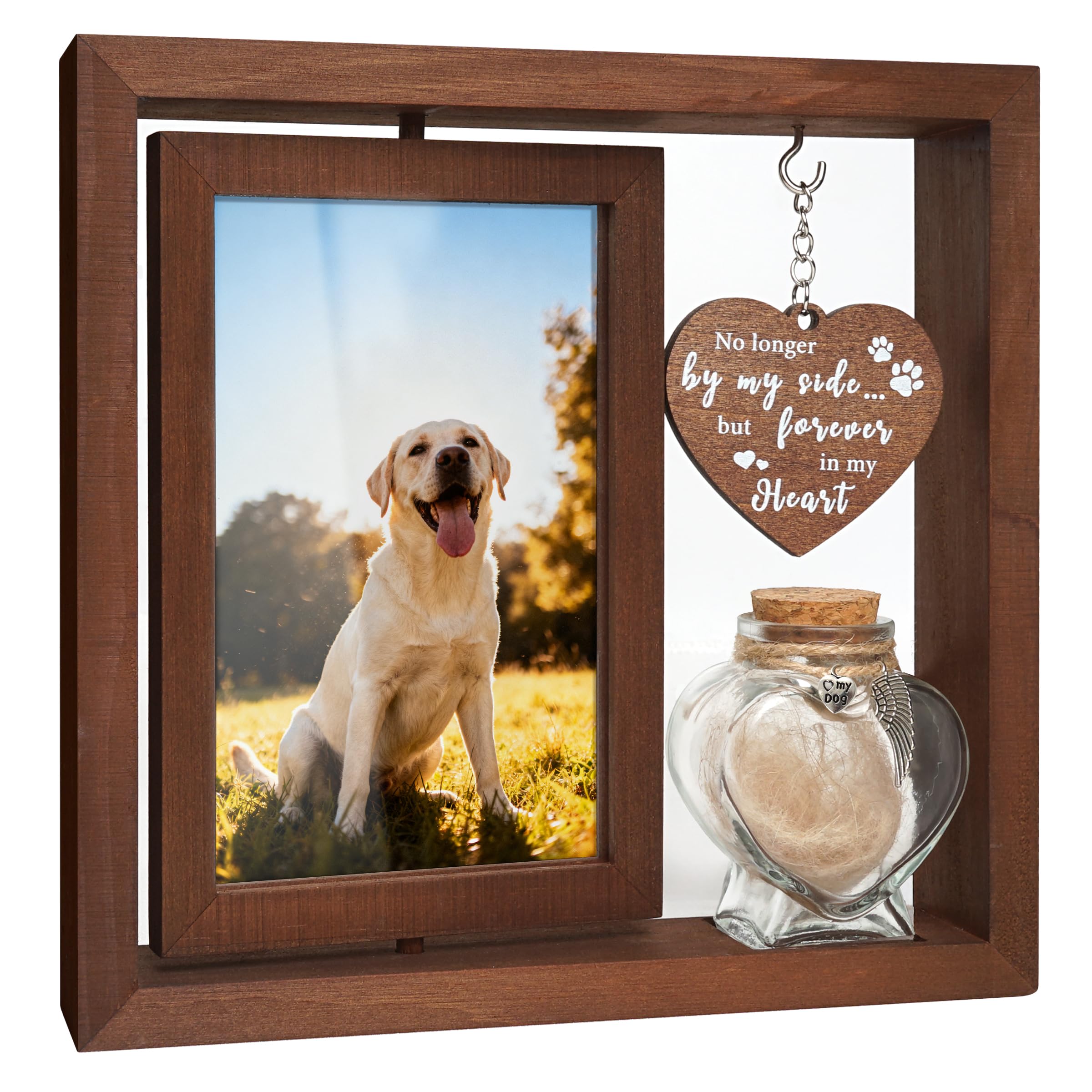 HAMUIERS rotating frame for dual-photo memorial on shelf.