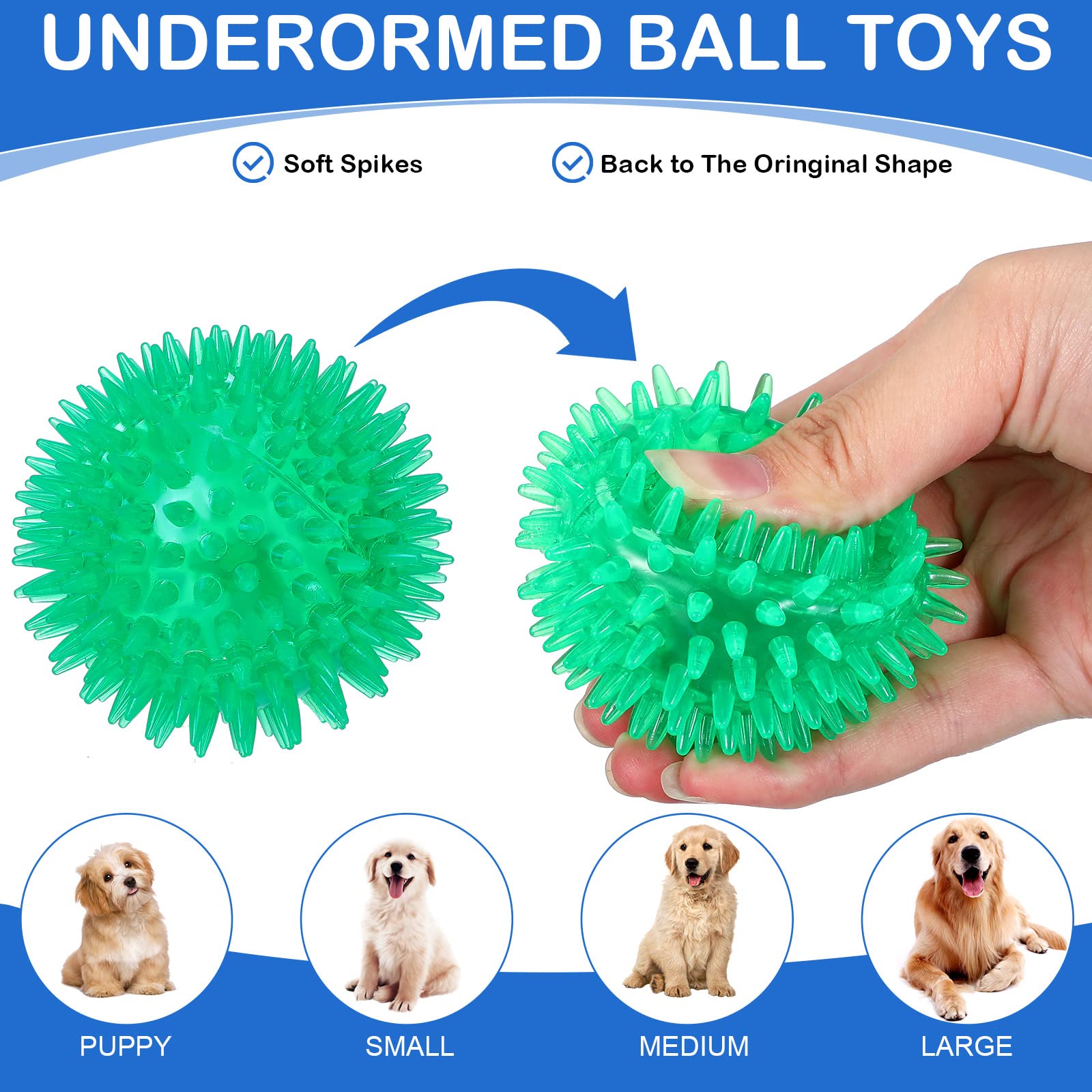 Hanaive 2.5-inch green squeaky ball designed for small dogs' teething and fun