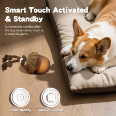 Hanarook dog ball with rope swinging during play