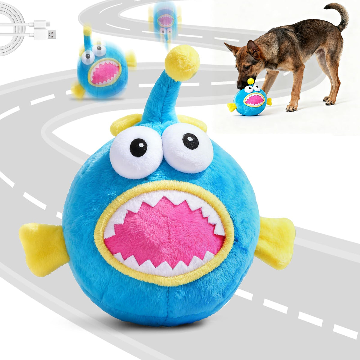 Hanarook Lanternfish self-moving toy engages dogs indoors.