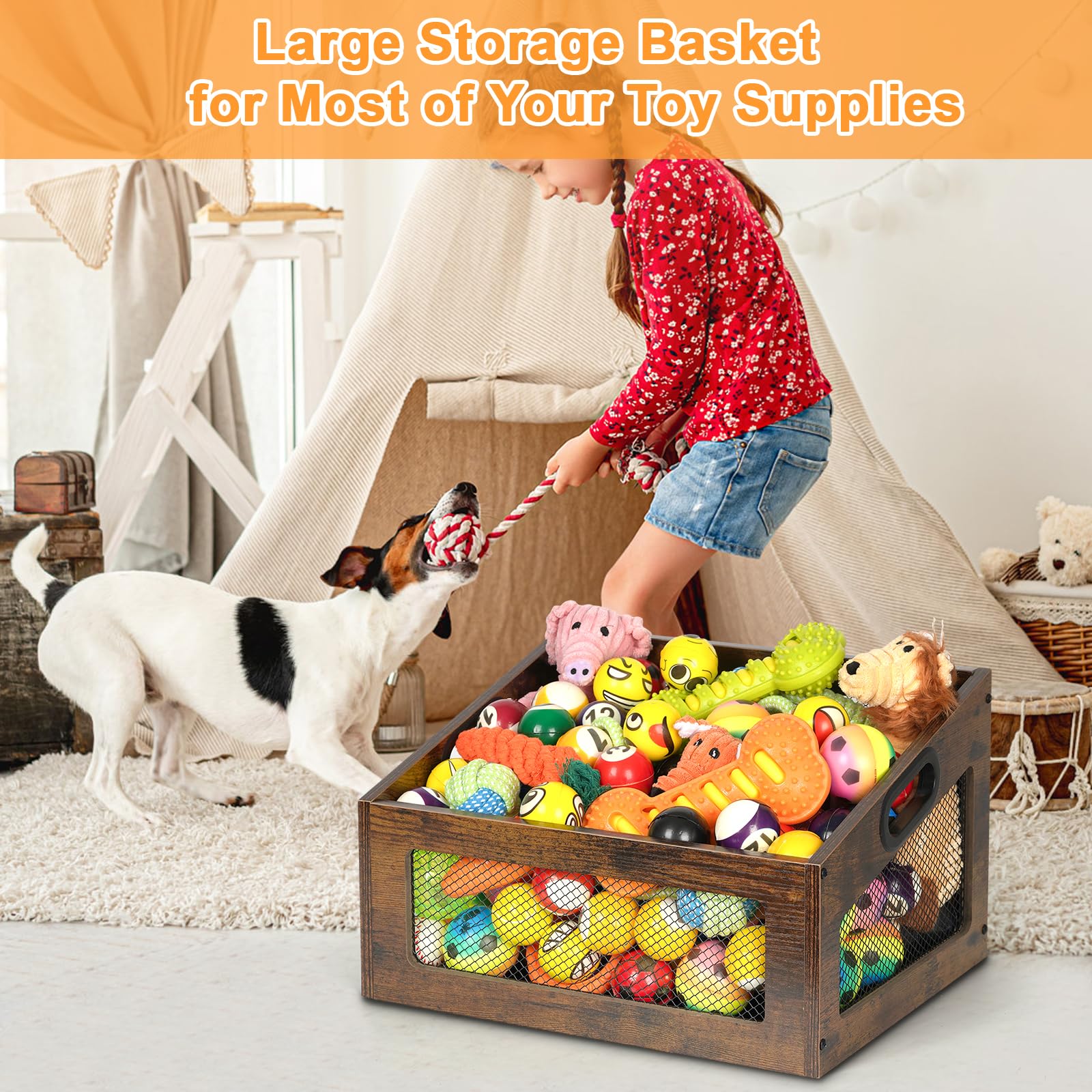 handrong durable toy storage bin withstands playful paws and daily use.