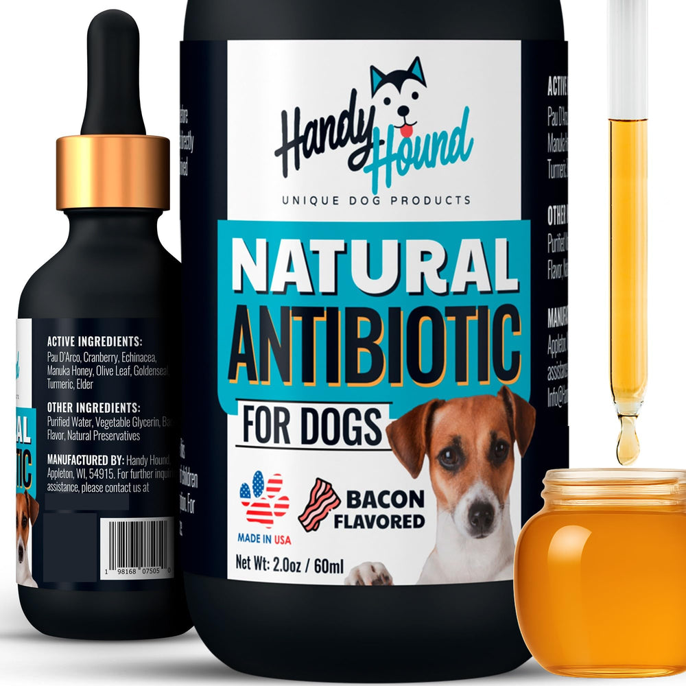 Handy Hound bacon-flavor dog supplement bottle for easy daily dosing.