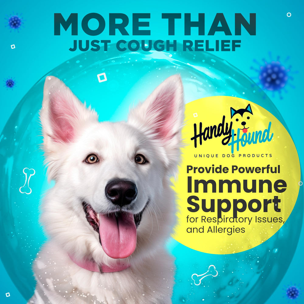 Handy Hound bottle and label emphasizing multi-symptom respiratory support