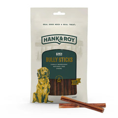 Hank & Roy all-natural bully sticks pack view showing long-lasting chew