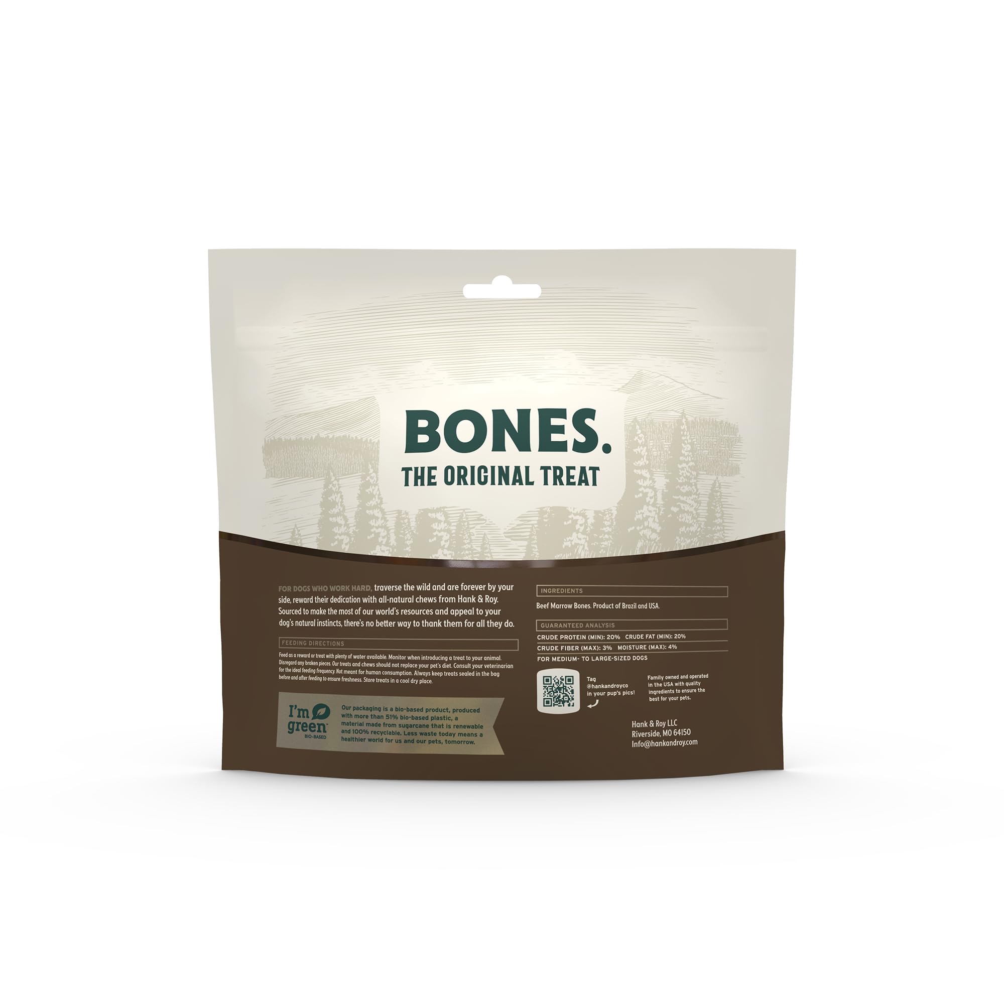 Hank and Roy beef marrow bone for dogs close-up highlighting dense texture.