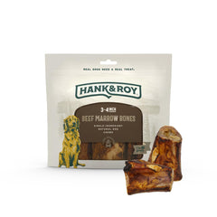 Hank and Roy package showing all-natural beef marrow bones ready for treat time.