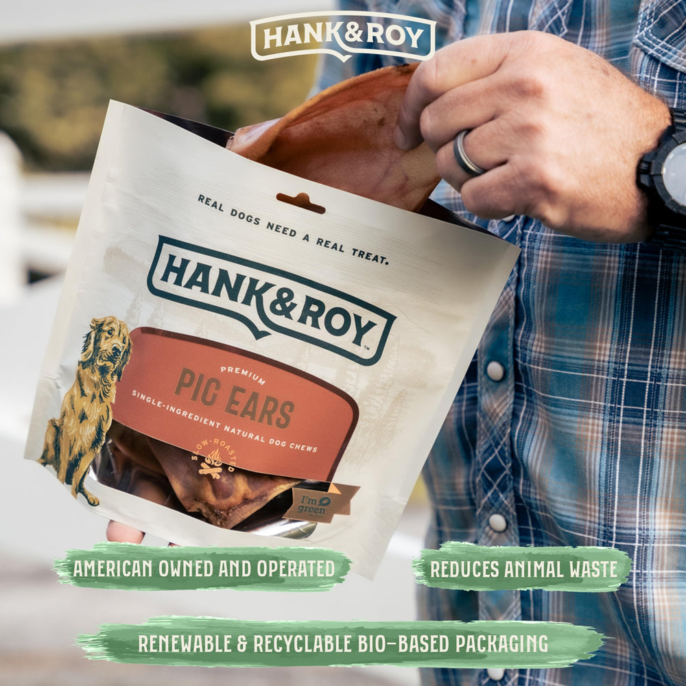 Hank and Roy pig ears made from natural ingredients, hormone-free.