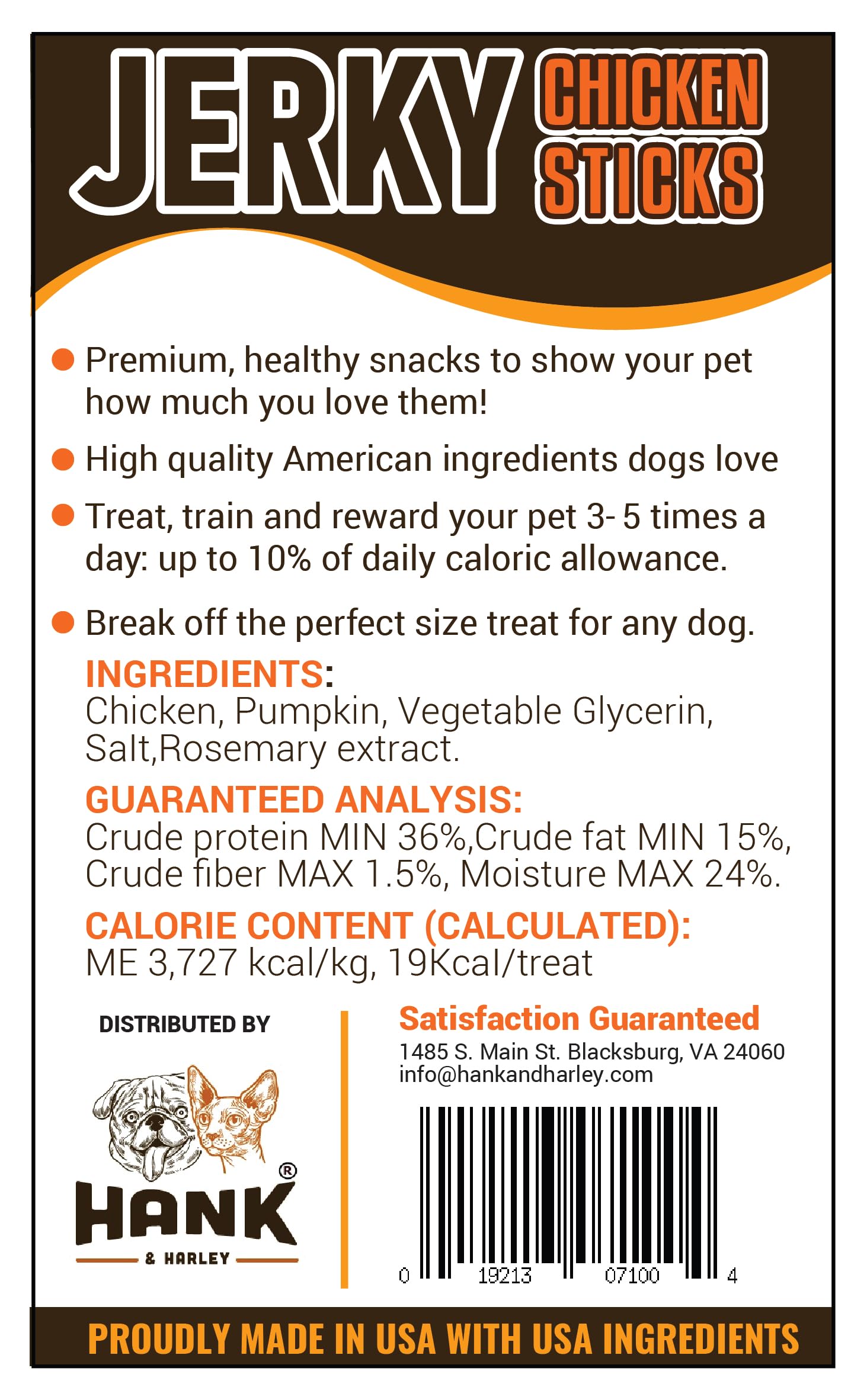 Hank & Harley jerky sticks contain high chicken content with low carbohydrates.