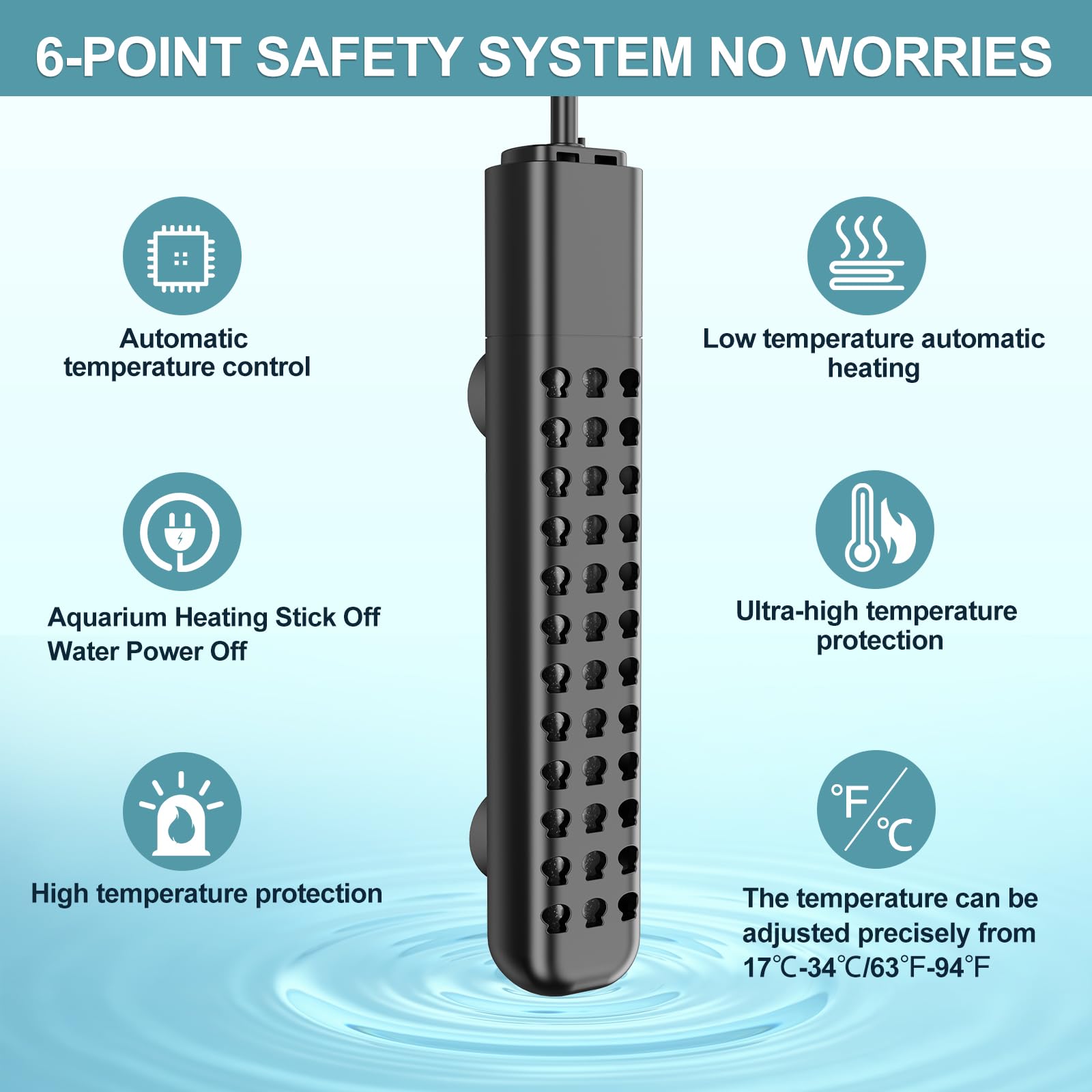 HANLESHUKA 200W heater displaying auto shut-off during water changes.