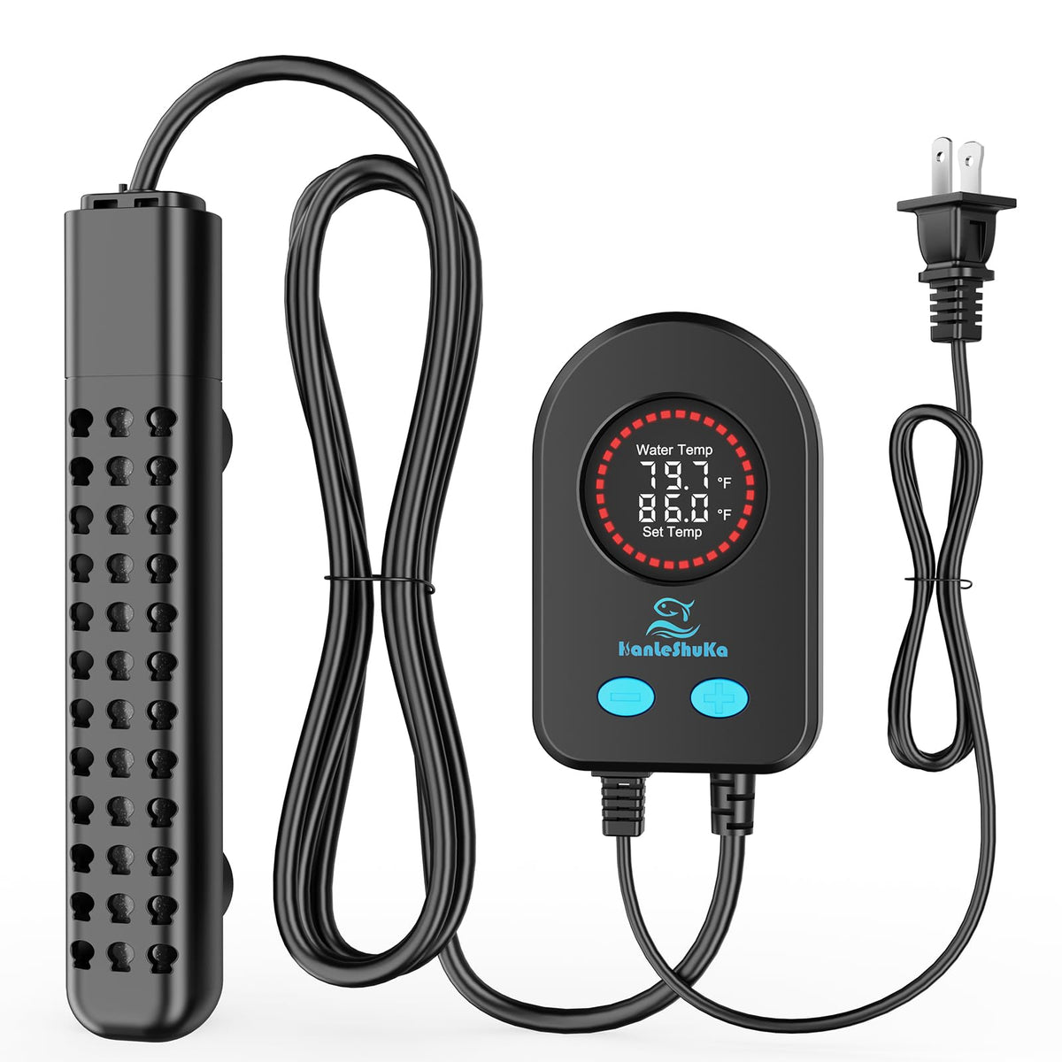 HANLESHUKA 500W submersible heater body for freshwater and saltwater tanks.
